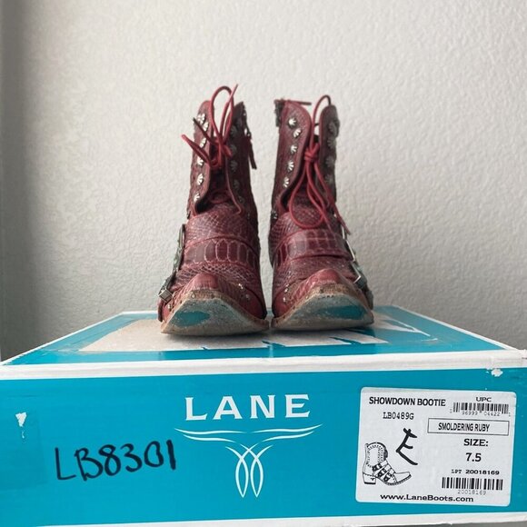 Lane SHOWDOWN Womens Cowboy Boots 7.5 Red Short Western Cowgirl Lace-up Booties - Picture 10 of 11